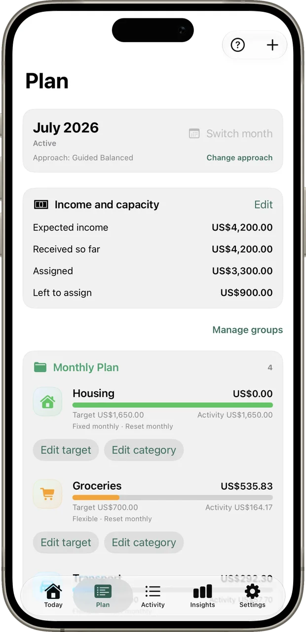 Alfie budget plan on iPhone