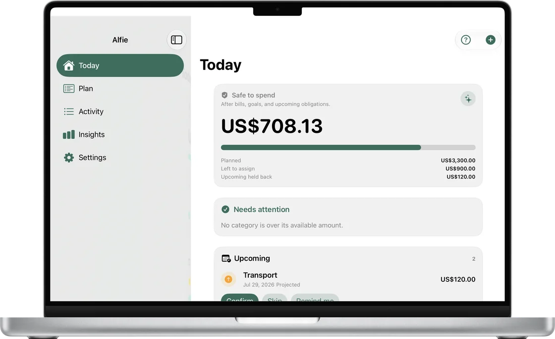 Alfie Today dashboard on Mac