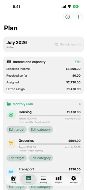 Plan screen